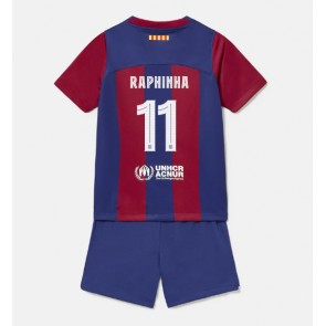 Maillot de foot Barcelona Raphinha Belloli #11 Domicile enfant 2023-24 Manches Courte (+ pantalon court)